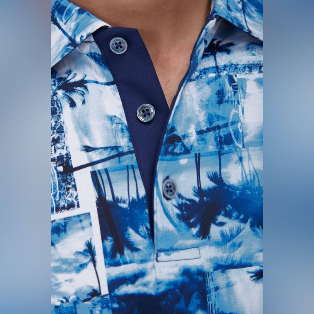 Bugatchi Hendrix Digital Tropical Print Pima Cotton Polo - Picture 4 of 11